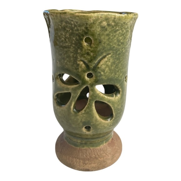 Green Ceramic Cut out Vase | Candle Holder - Picture 2 of 9